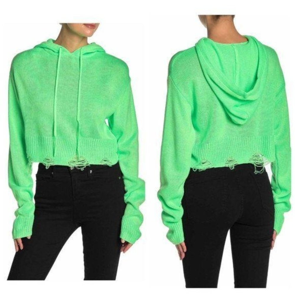 Wild Honey Neon Green Distressed Sweater Hoodie